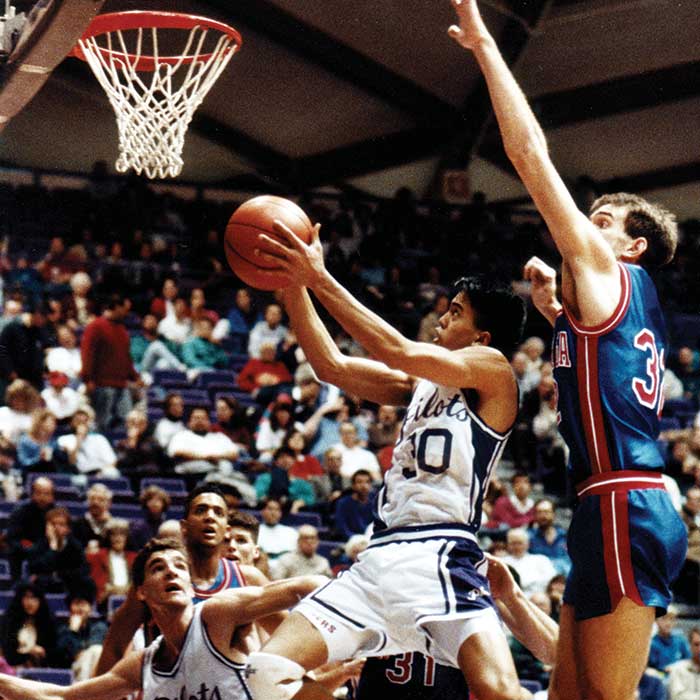 Erik Spoelstra goes for the basket