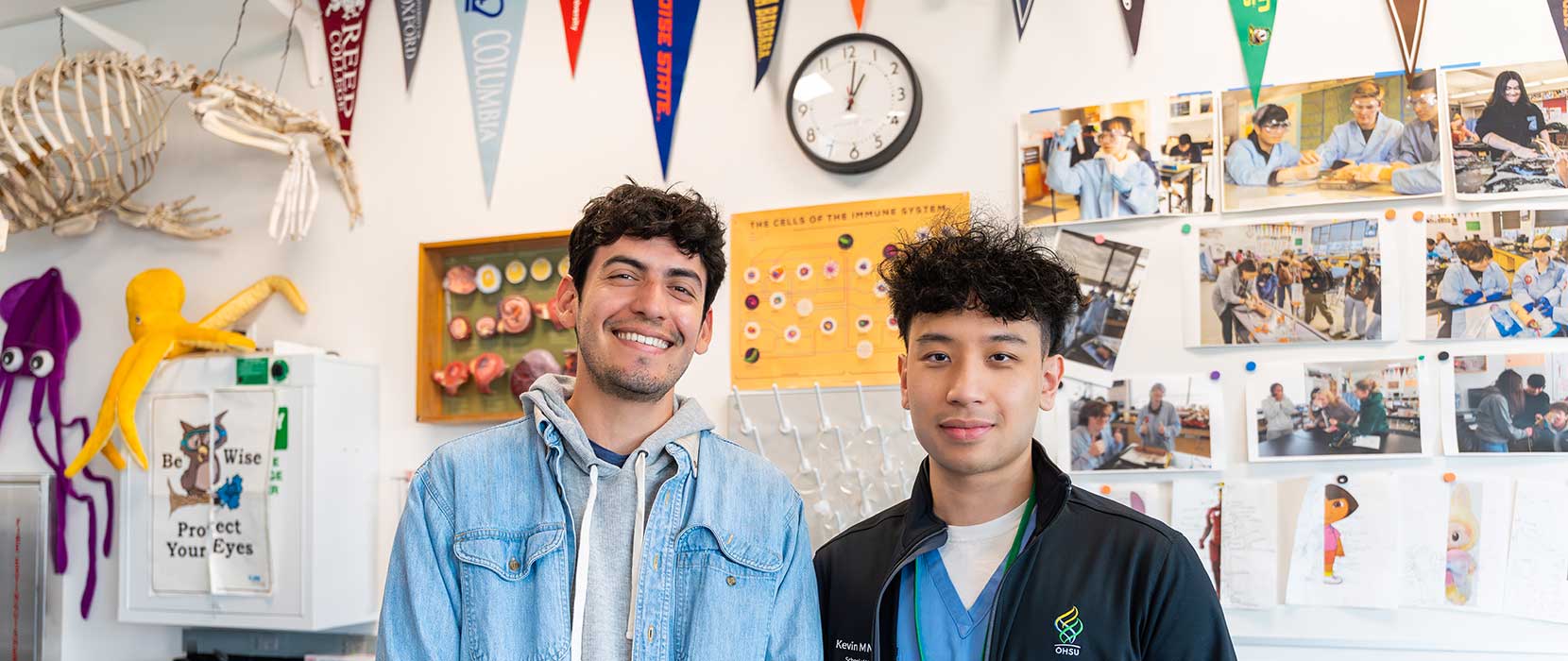 Daniel Mesquiti and Kevin Nguyen in a classroom