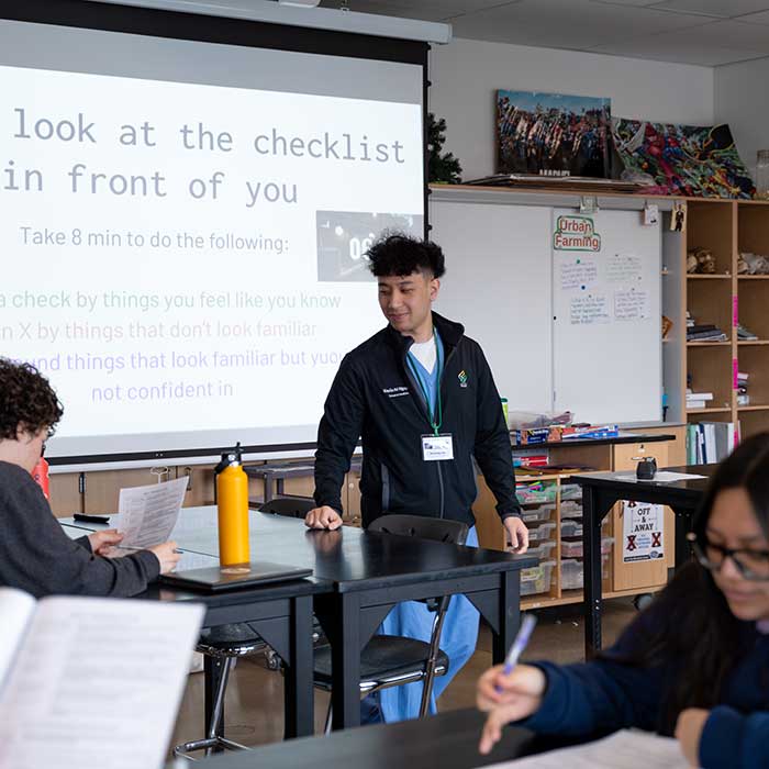 Kevin Nguyen in a classroom