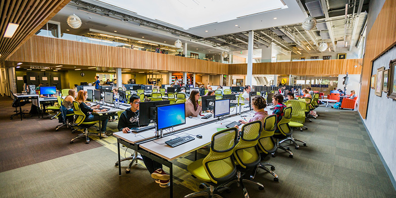 students sitting at a computer lab in library