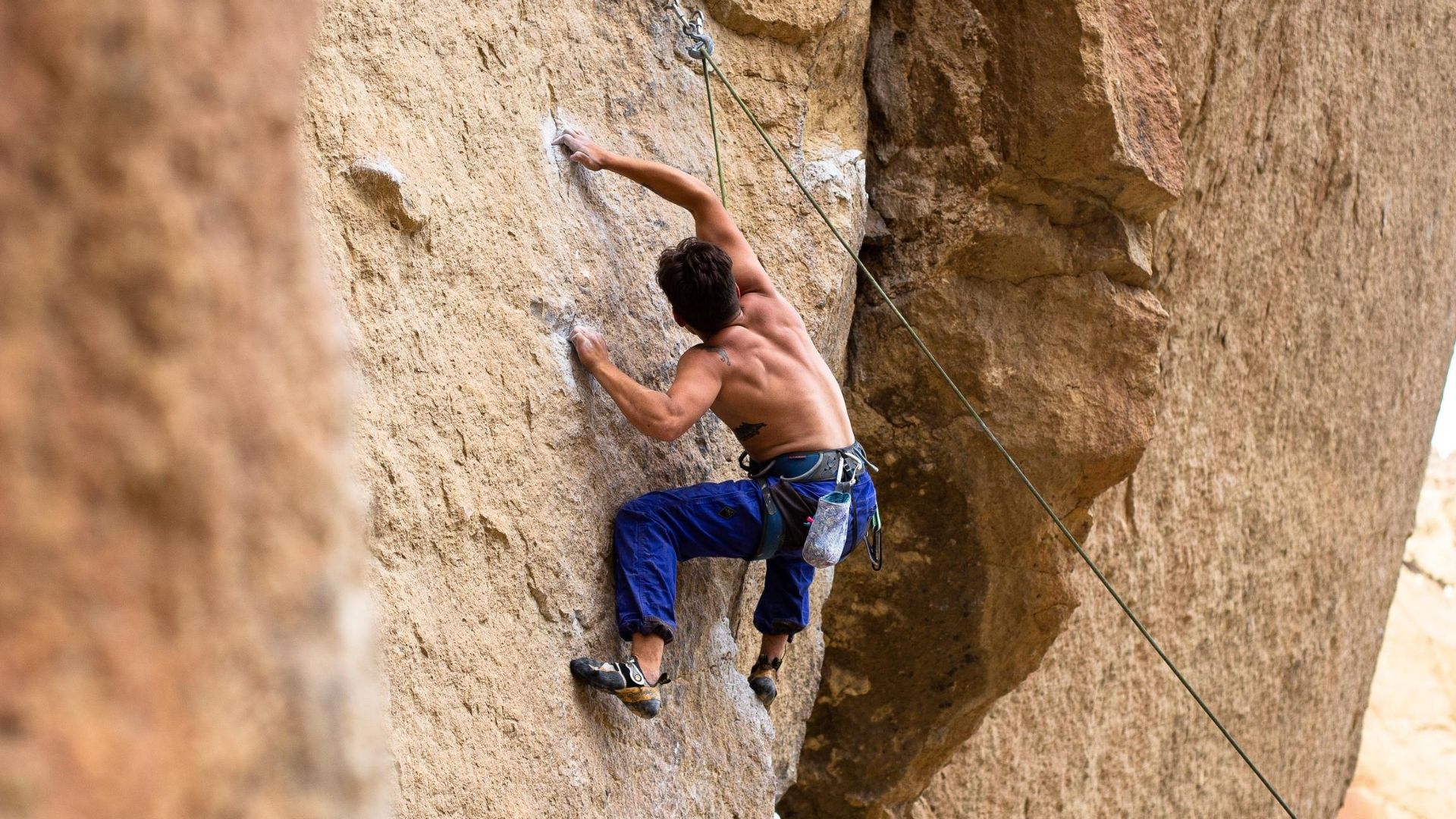 Male rock climber at Smith Rock in Oregon