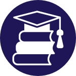 purple circle with white books icon