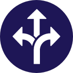 purple circle with white triple arrow icon