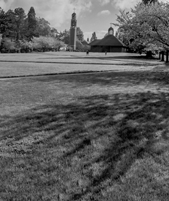 black and white photo of quad