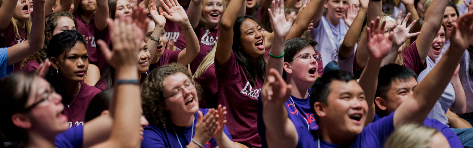 students cheer at welcome reception