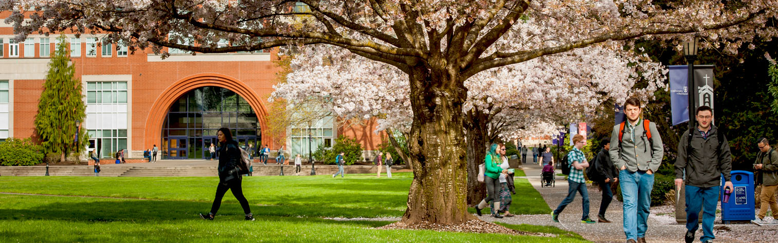 University of Portland students walking