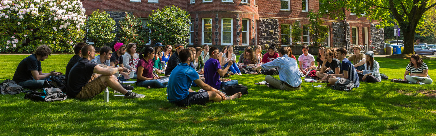 University of Portland class outside of Waldschmidt Hall