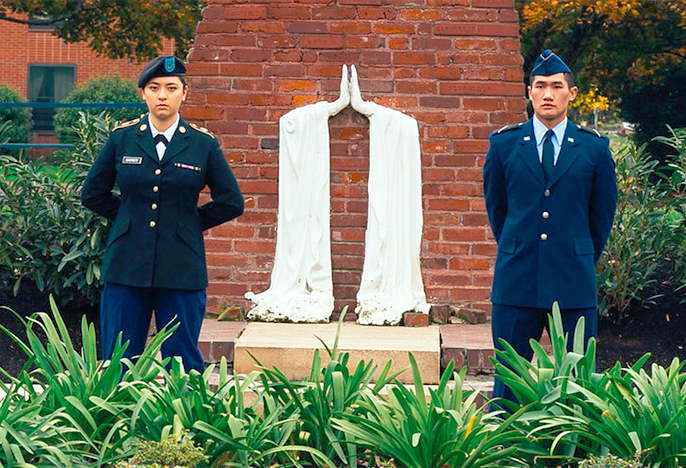 Army and Air Force ROTC cadets at Praying Hands Memorial