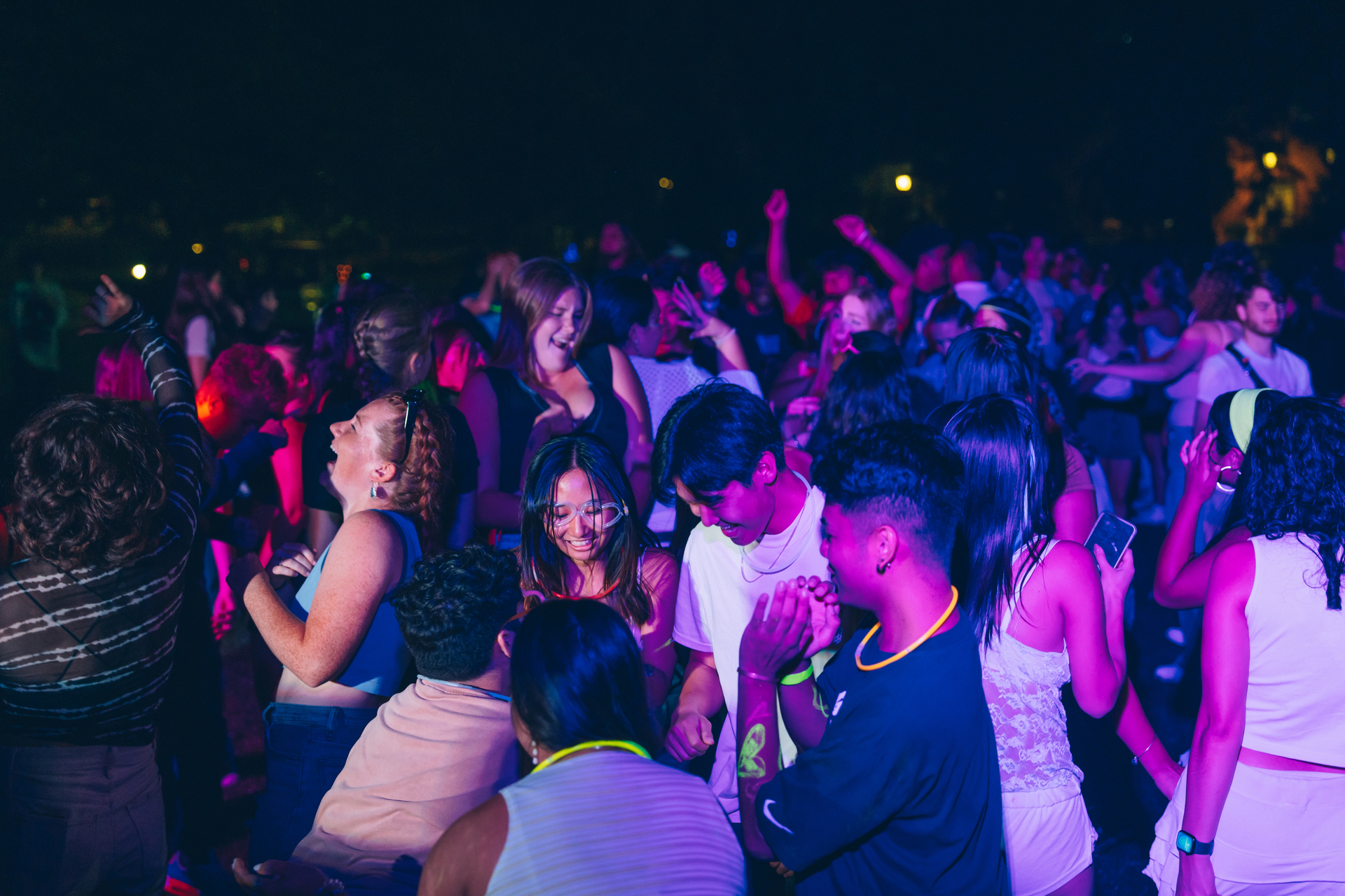 Students dancing at the Riverboat event on campus